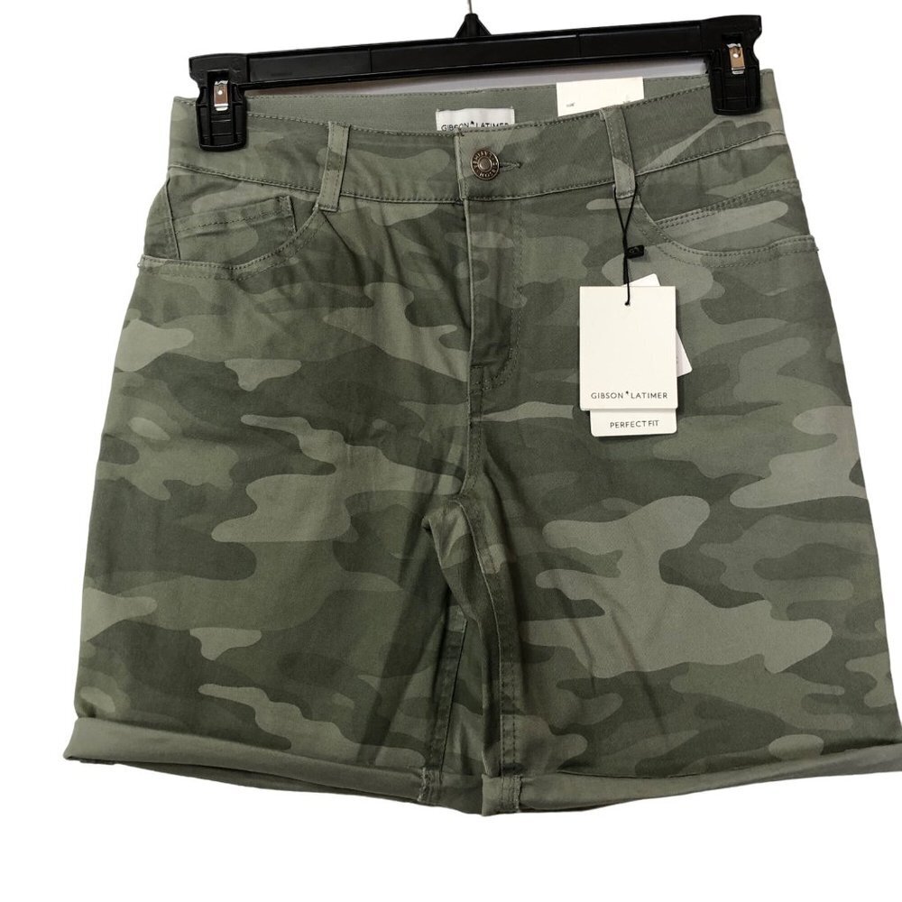 GIBSON LATIMOR CAMOUFLAGE PERFECT FIT ROLL CUFF SHORTS 4 NWT